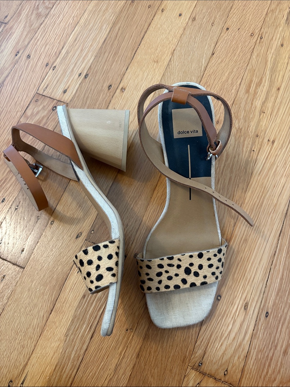 Dolce Vita Tan Leather & Leopard Print Block Heel Sandals